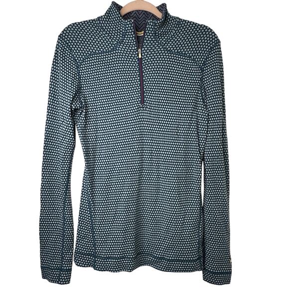 Lg Smartwool Merino Wool Quarter Zip Polka Dot Base Layer Top Outdoor Hiking Ski - Picture 1 of 7